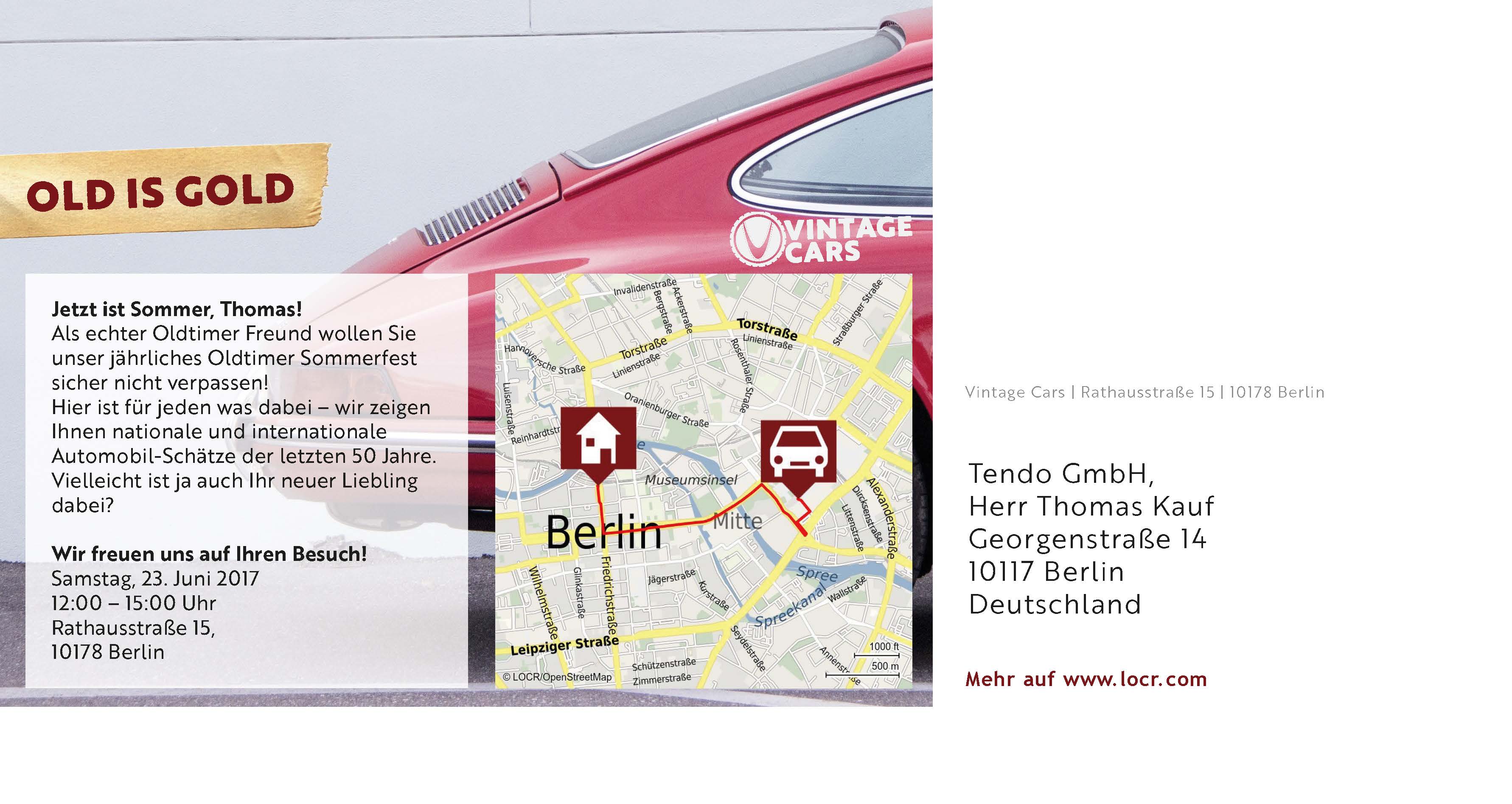 Beispiel Automobil Veranstaltung mit individualisierter Karte für Eventmarketing
